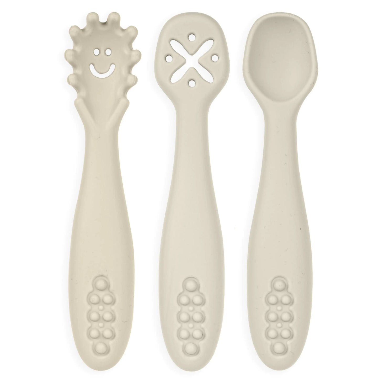 Modern Legacy Home Silicone Toddler Fork and Spoon Utensils Baby Led Weaning (BLW) Eating Essentials Kids Self Feeding Set (Cream) CTL5038-17