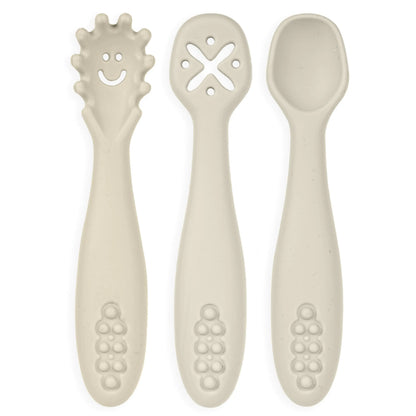 Modern Legacy Home Silicone Toddler Fork and Spoon Utensils Baby Led Weaning (BLW) Eating Essentials Kids Self Feeding Set (Cream) CTL5038-17