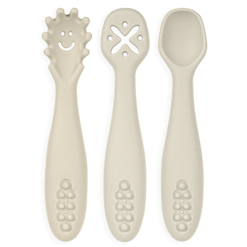 Modern Legacy Home Silicone Toddler Fork and Spoon Utensils Baby Led Weaning (BLW) Eating Essentials Kids Self Feeding Set (Cream) CTL5038-17